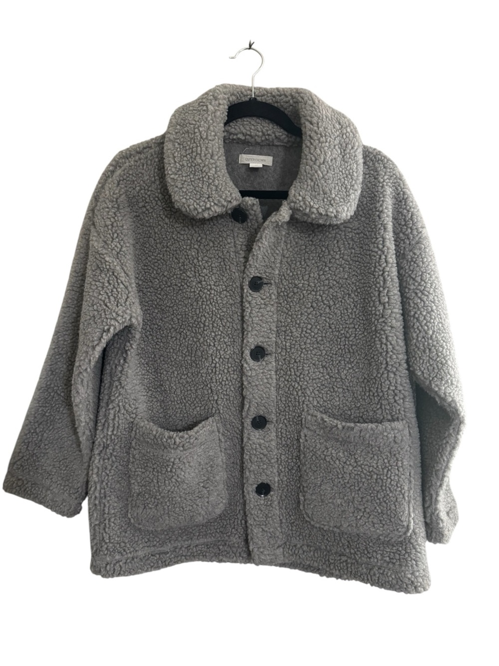 Outerknown Woodland Sherpa Shacket Teddy Coat Gray Womens Small Wool Blend #NE